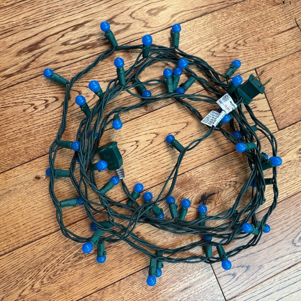 50ct LED Blue Smooth Sphere Christmas String Lights with Green Wire